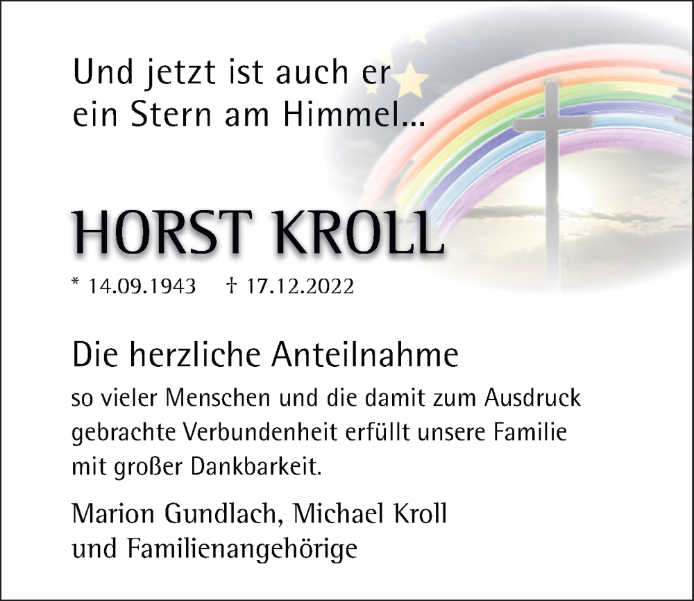  Traueranzeige für Horst Kroll vom 28.01.2023 aus OM-Medien