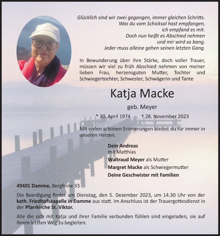  Traueranzeige für Katja Macke vom 01.12.2023 aus OM-Medien