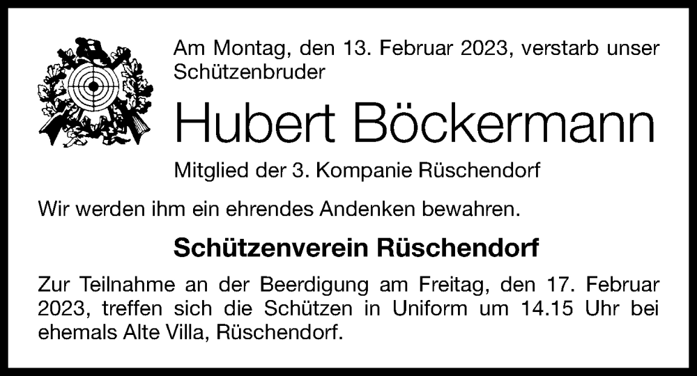  Traueranzeige für Hubert Böckermann vom 17.02.2023 aus OM-Medien