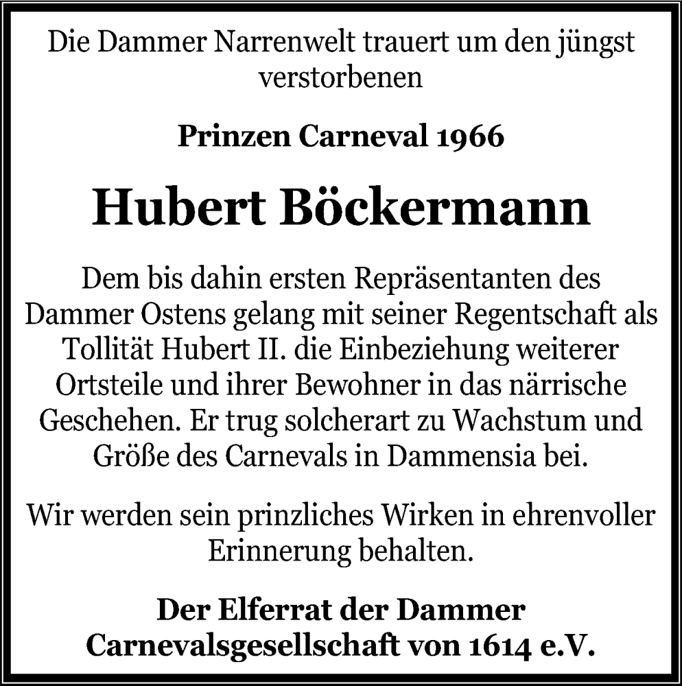  Traueranzeige für Hubert Böckermann vom 17.02.2023 aus OM-Medien