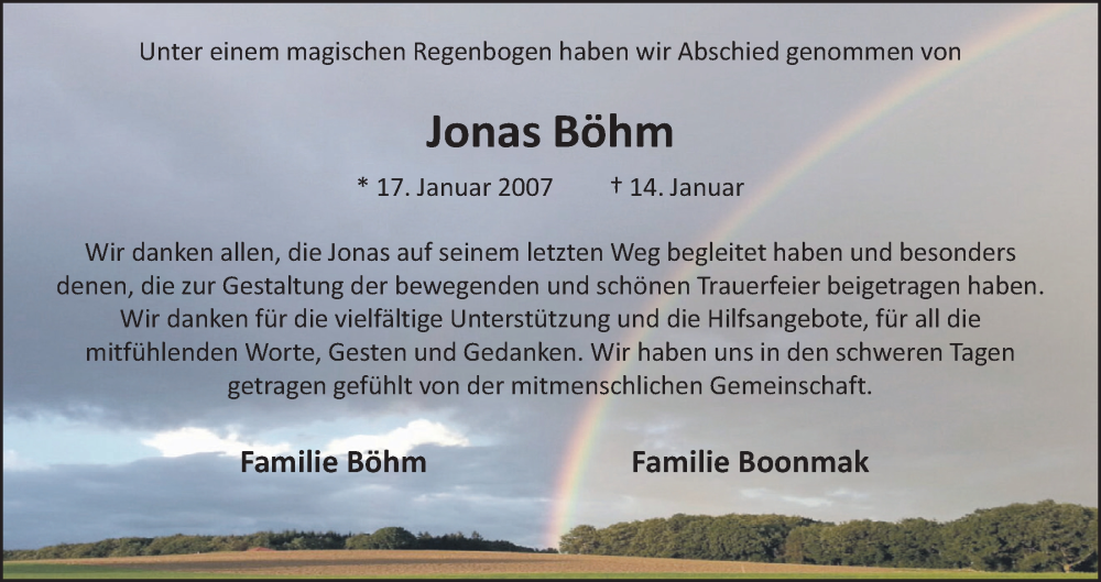  Traueranzeige für Jonas Böhm vom 18.02.2023 aus OM-Medien