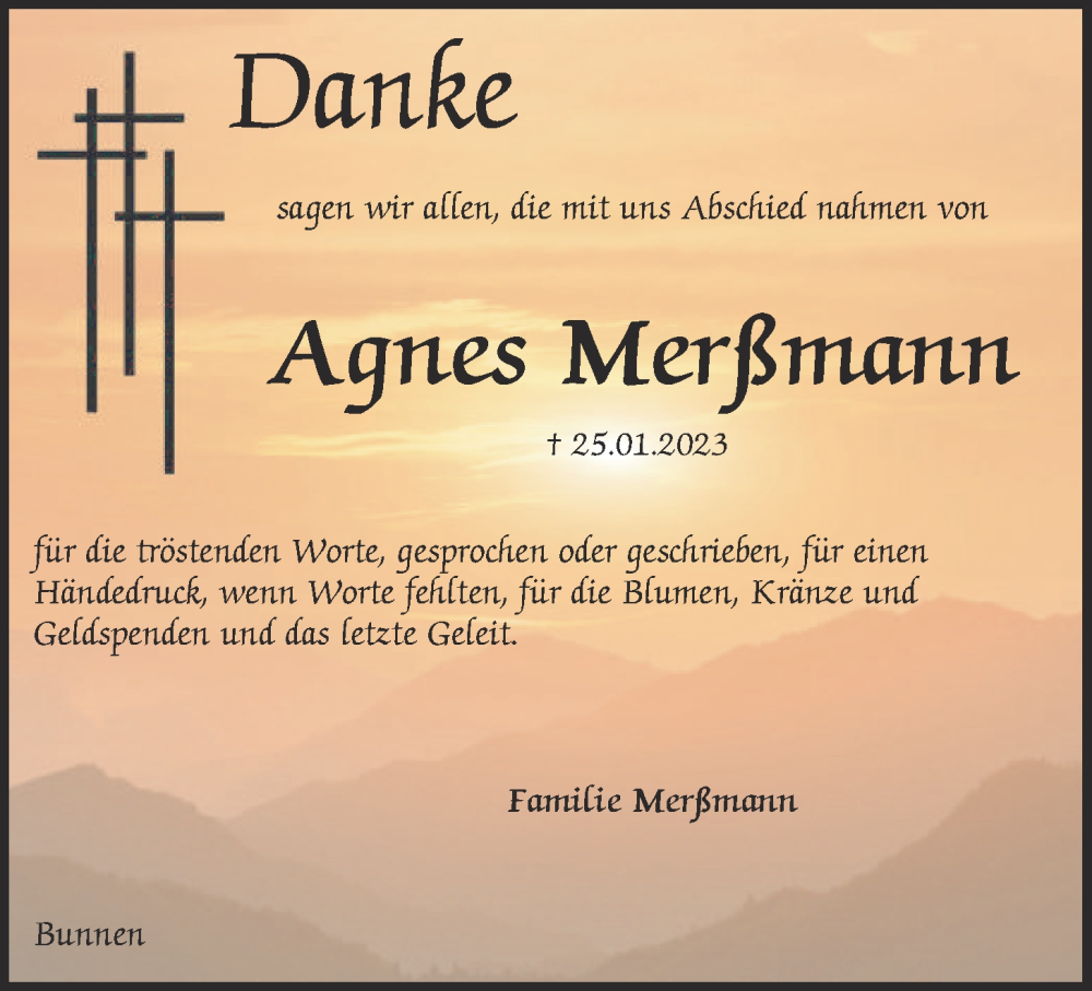  Traueranzeige für Agnes Merßmann vom 10.03.2023 aus OM-Medien