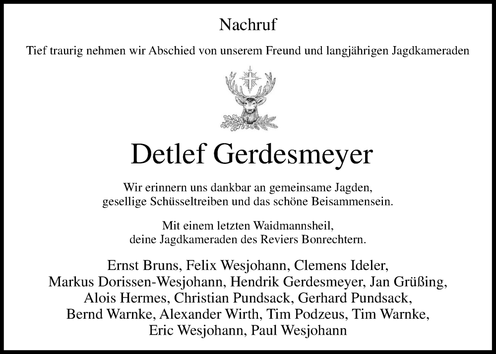 Traueranzeige für Detlef Gerdesmeyer vom 22.04.2023 aus OM-Medien