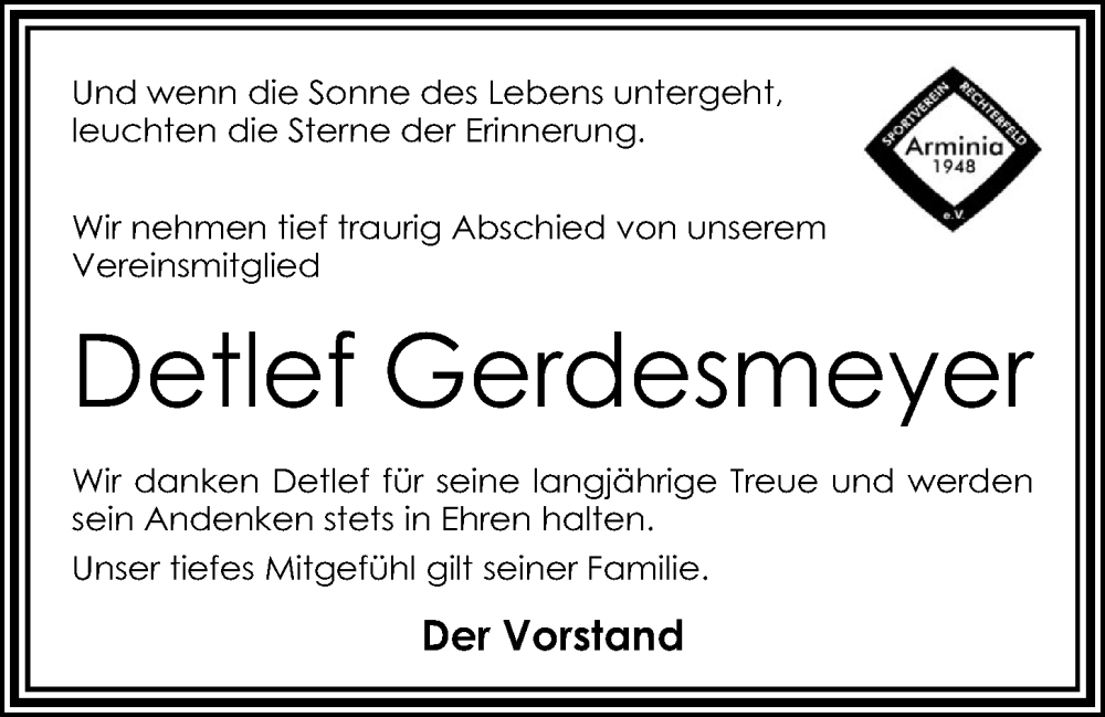  Traueranzeige für Detlef Gerdesmeyer vom 22.04.2023 aus OM-Medien