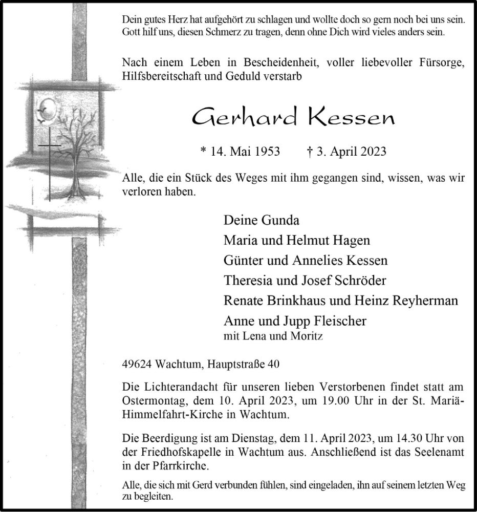  Traueranzeige für Gerhard Kessen vom 06.04.2023 aus OM-Medien