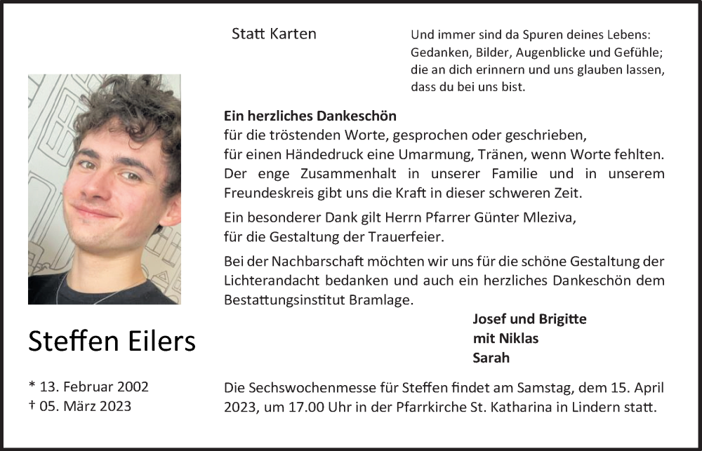  Traueranzeige für Steffen Eilers vom 13.04.2023 aus OM-Medien