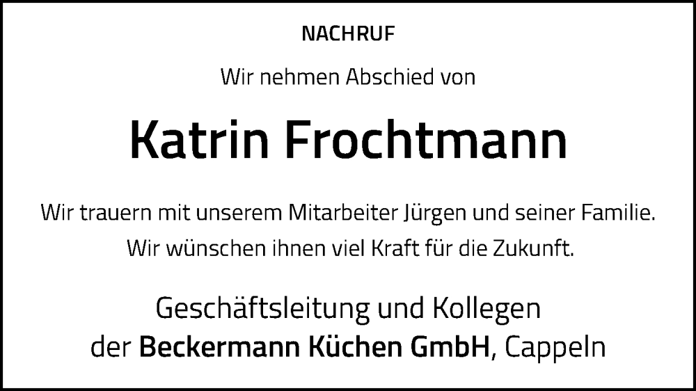  Traueranzeige für Katrin Frochtmann vom 13.05.2023 aus OM-Medien