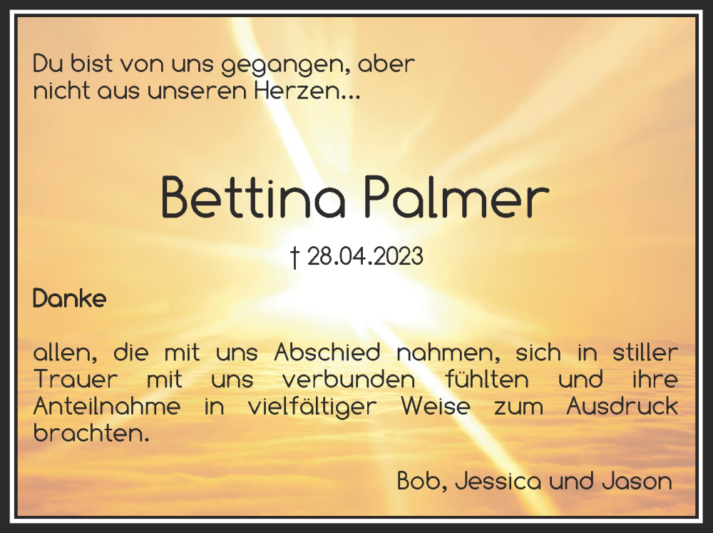  Traueranzeige für Bettina Palmer vom 17.06.2023 aus OM-Medien