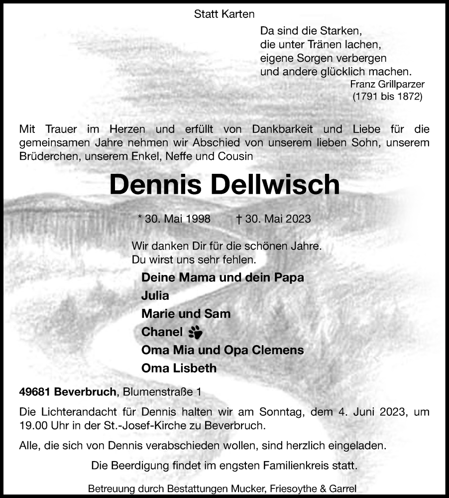  Traueranzeige für Dennis Dellwisch vom 02.06.2023 aus OM-Medien