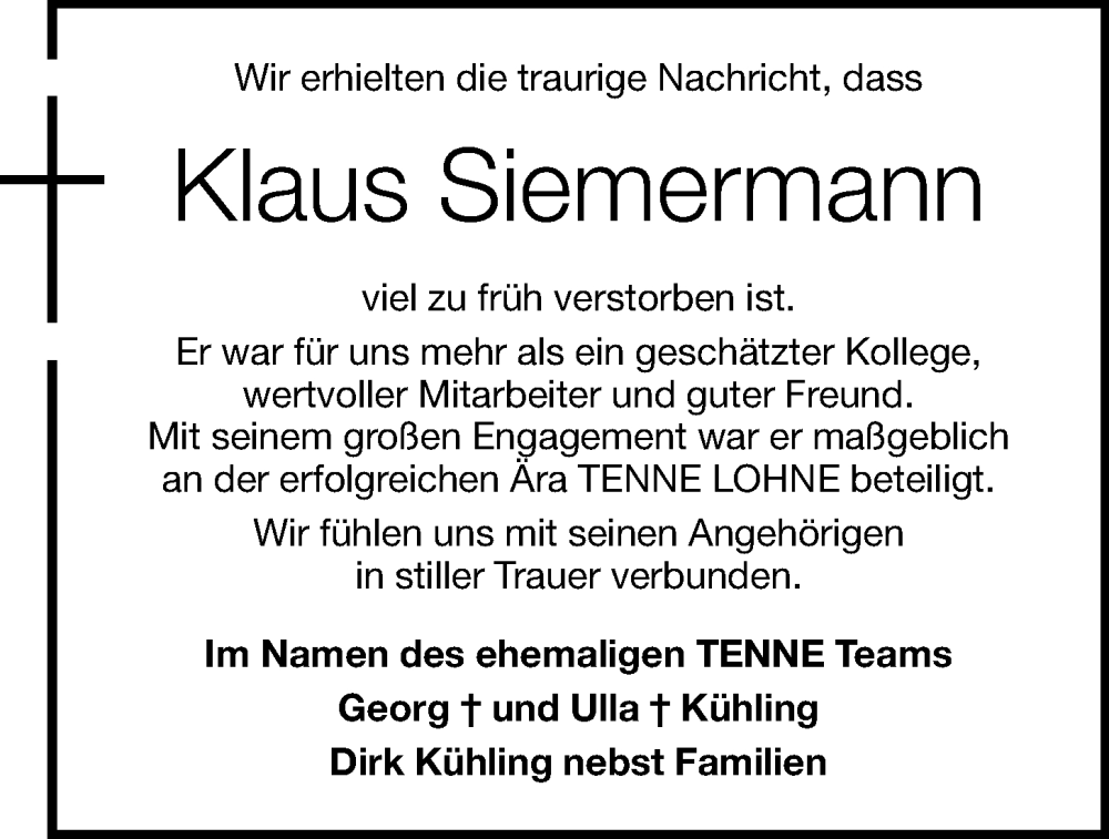  Traueranzeige für Klaus Siemermann vom 30.06.2023 aus OM-Medien