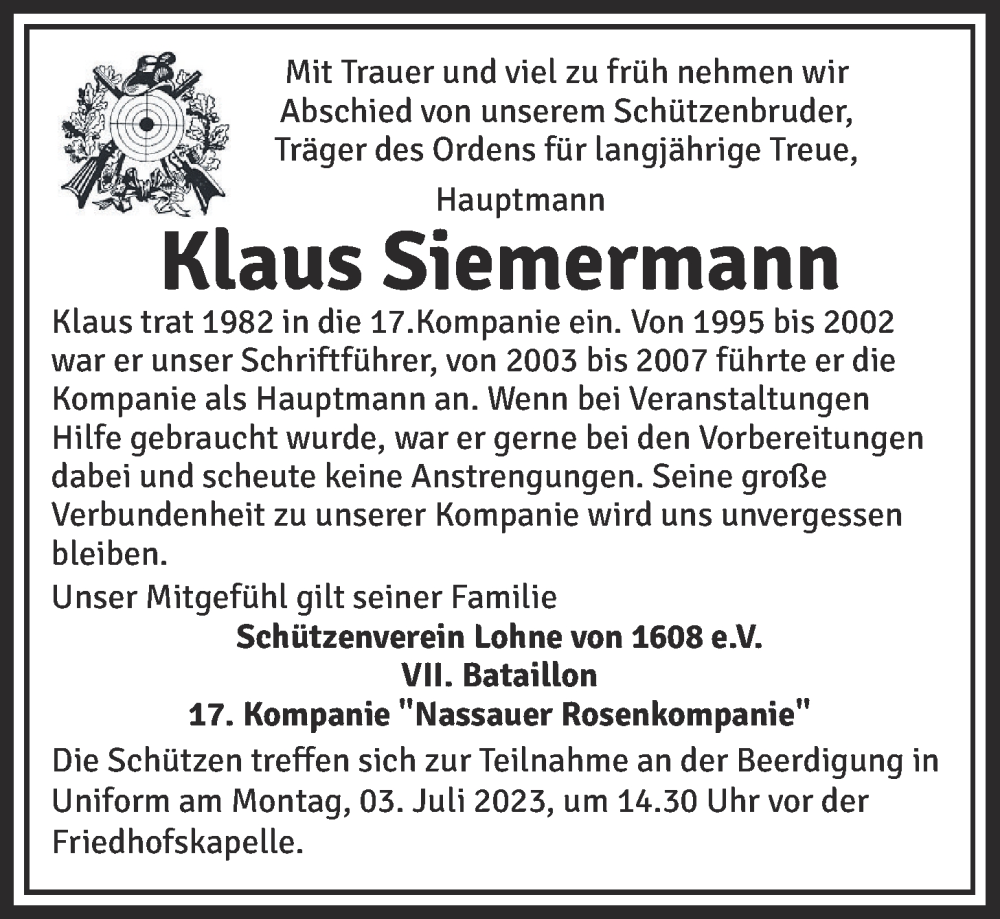  Traueranzeige für Klaus Siemermann vom 30.06.2023 aus OM-Medien
