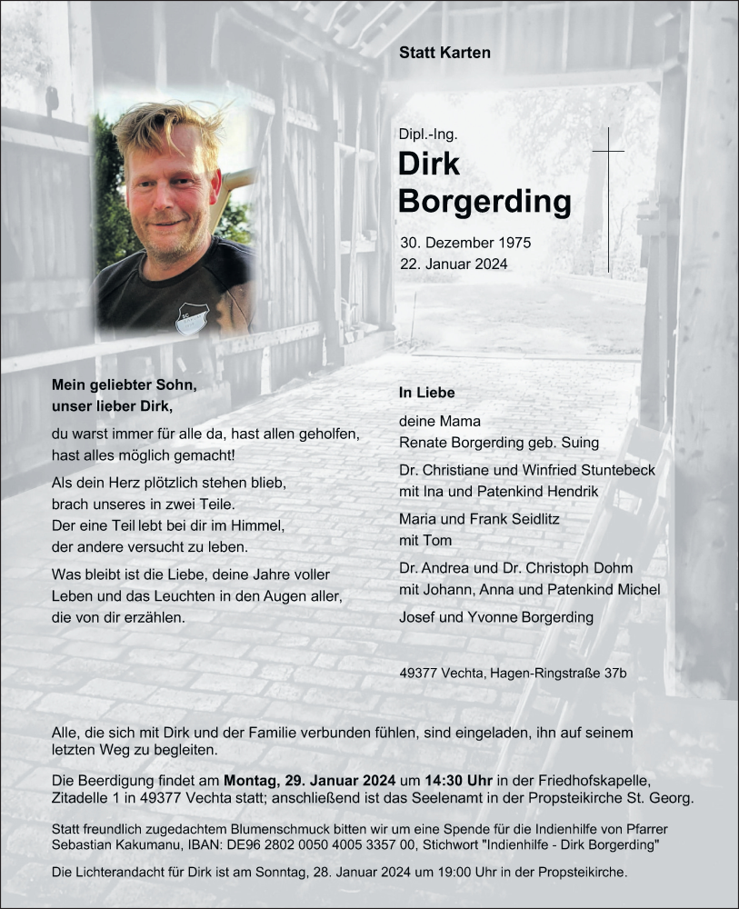 Traueranzeige für Dirk Borgerding vom 26.01.2024 aus OM-Medien