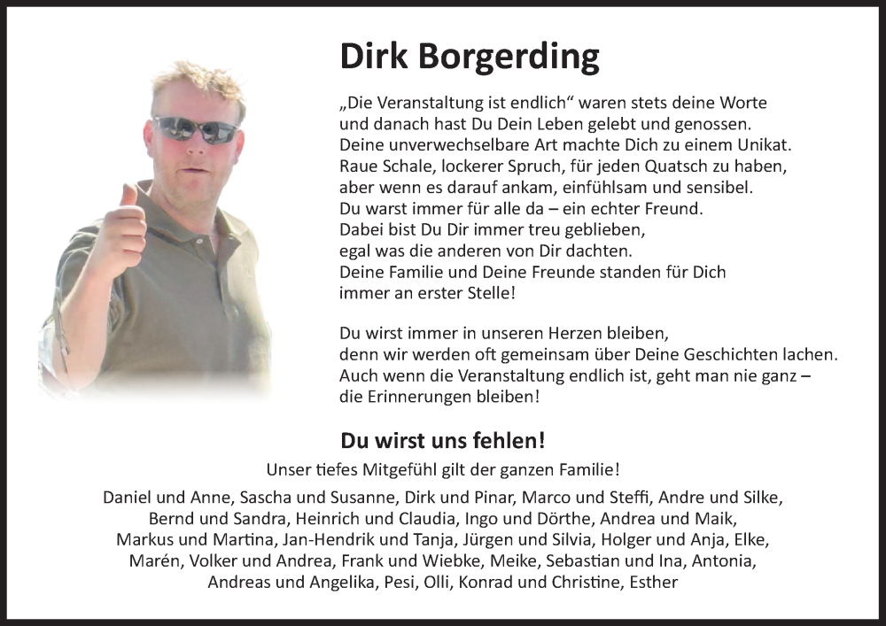  Traueranzeige für Dirk Borgerding vom 26.01.2024 aus OM-Medien
