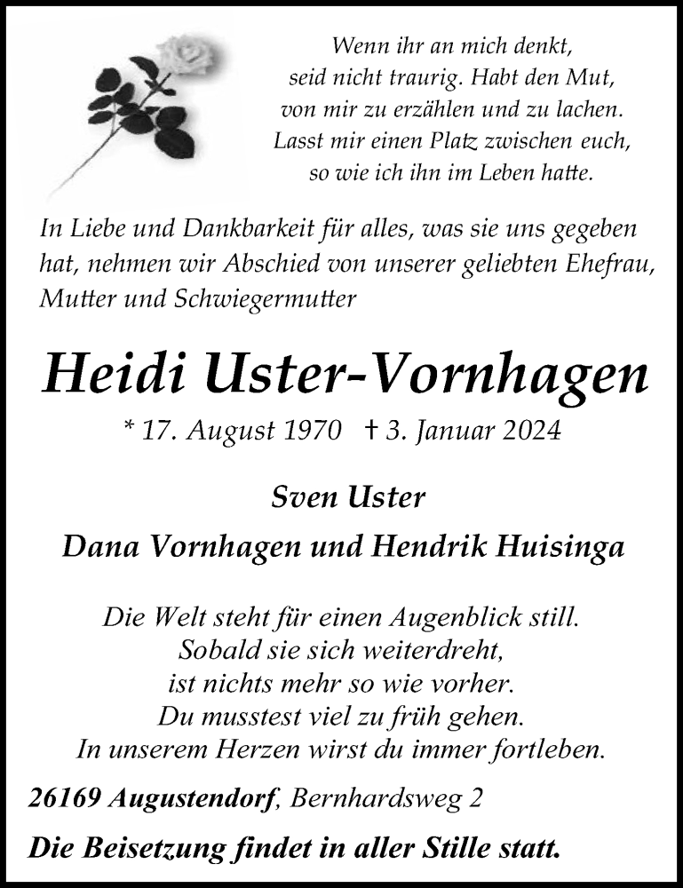  Traueranzeige für Heidi Uster-Vornhagen vom 06.01.2024 aus OM-Medien