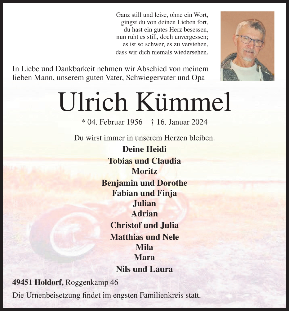  Traueranzeige für Ulrich Kümmel vom 20.01.2024 aus OM-Medien
