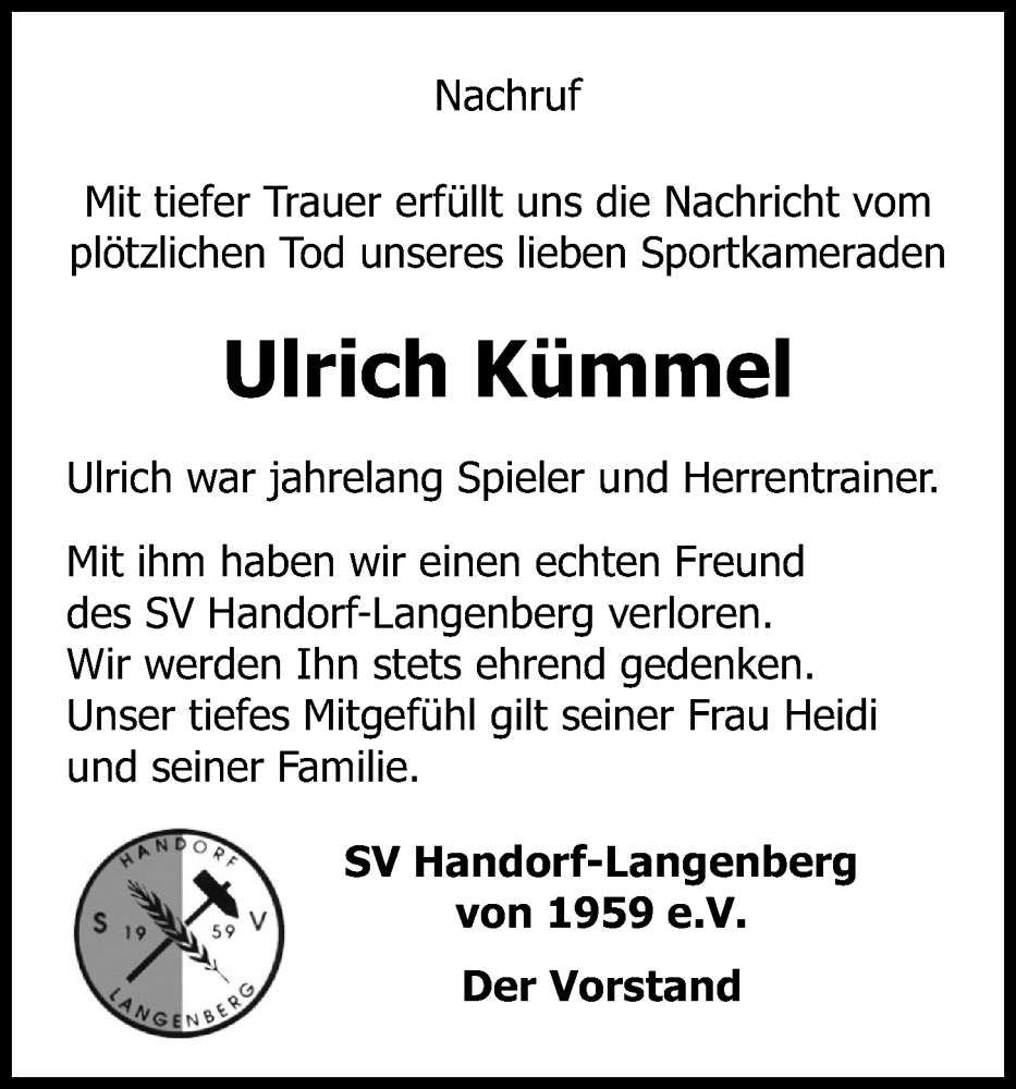  Traueranzeige für Ulrich Kümmel vom 23.01.2024 aus OM-Medien
