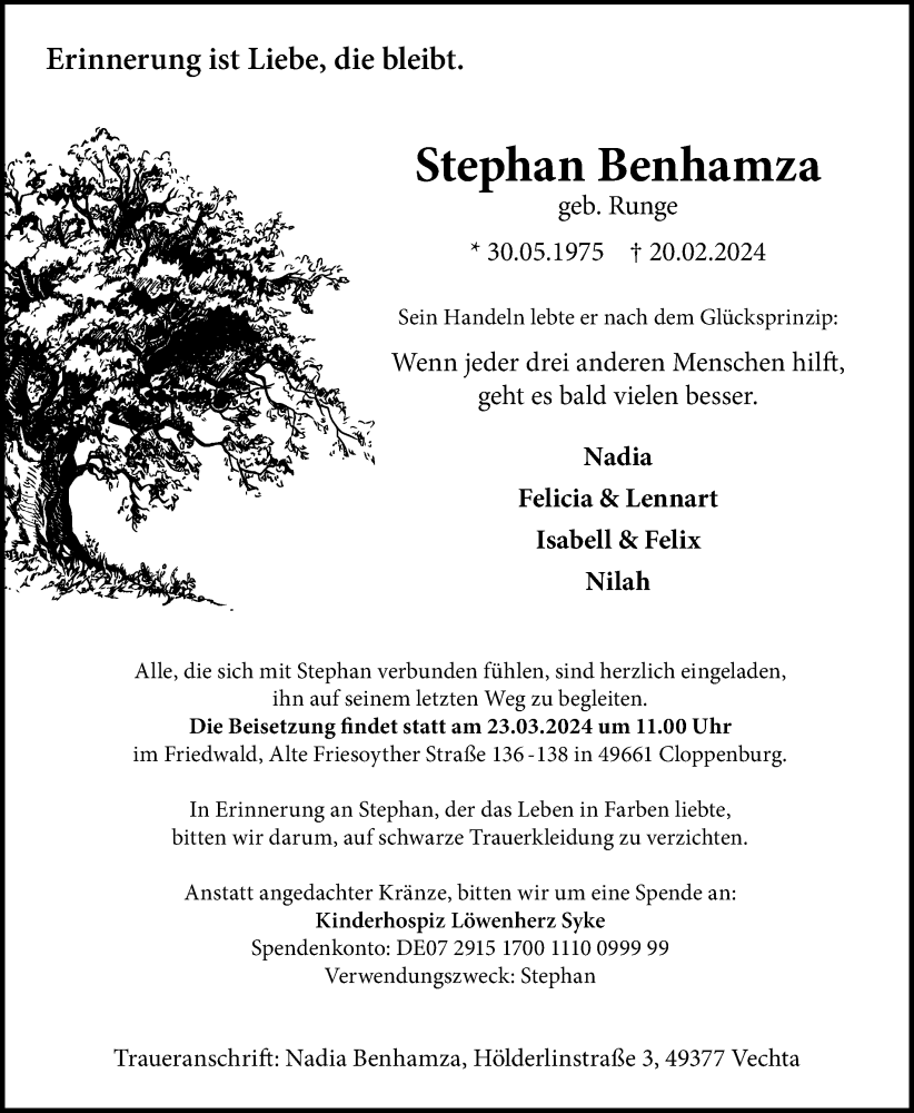  Traueranzeige für Stephan Benhamza vom 28.02.2024 aus OM-Medien