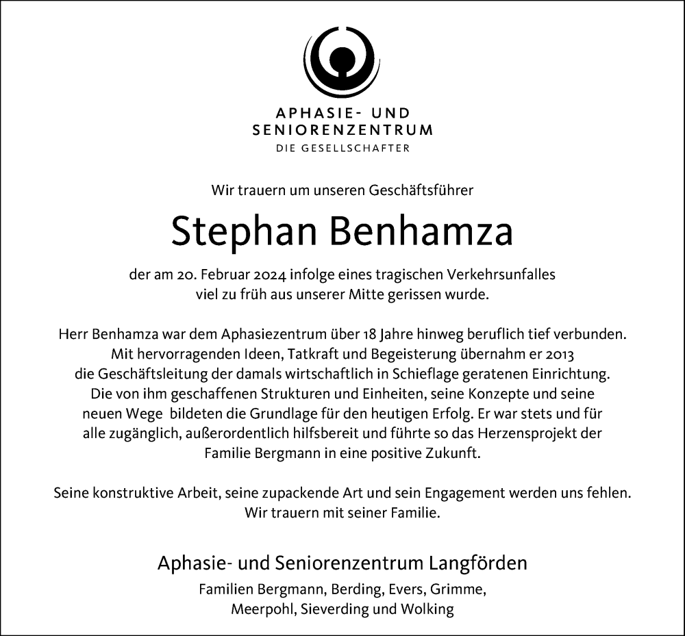  Traueranzeige für Stephan Benhamza vom 28.02.2024 aus OM-Medien