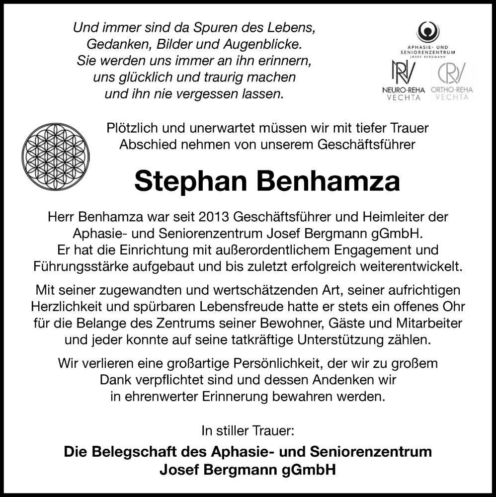  Traueranzeige für Stephan Benhamza vom 01.03.2024 aus OM-Medien