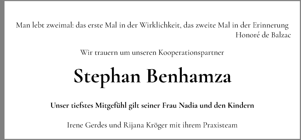  Traueranzeige für Stephan Benhamza vom 01.03.2024 aus OM-Medien