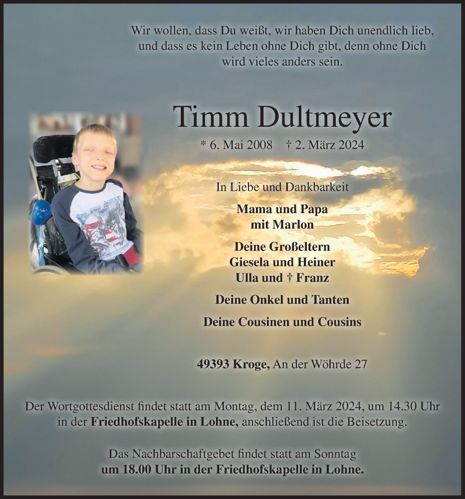  Traueranzeige für Timm Dultmeyer vom 06.03.2024 aus OM-Medien
