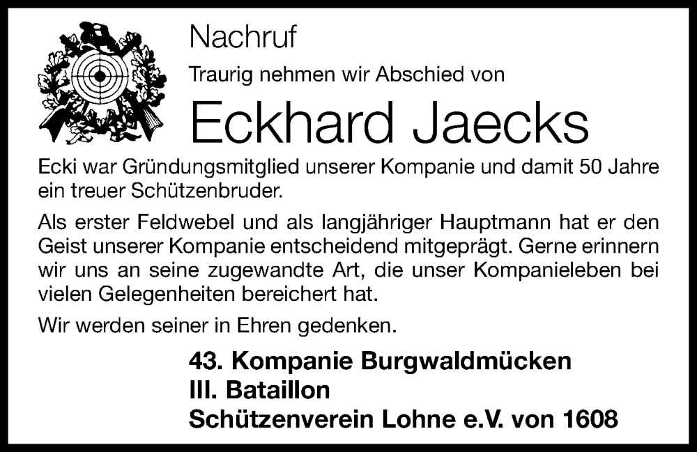  Traueranzeige für Eckhard Jaecks vom 26.04.2024 aus OM-Medien