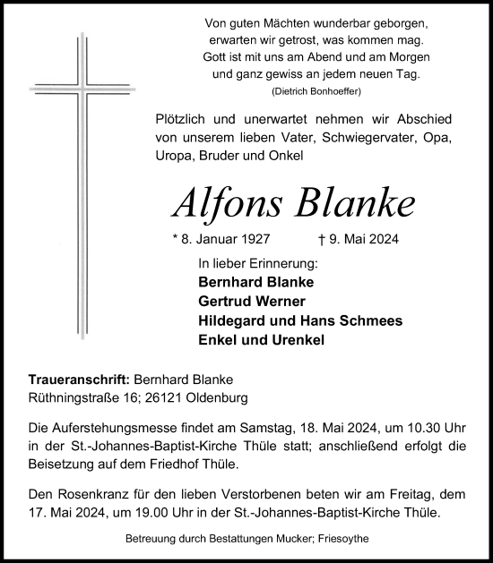 Anzeige von Alfons Blanke von OM-Medien