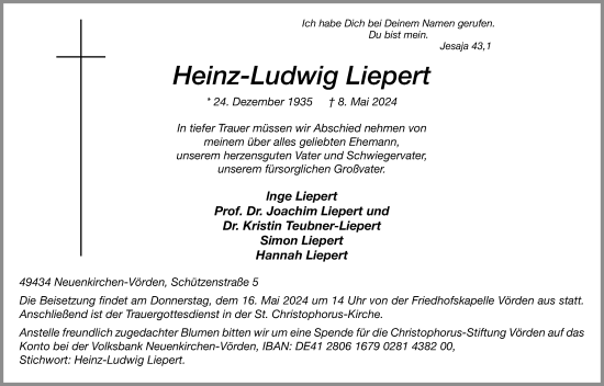 Anzeige von Heinz-Ludwig Liepert von OM-Medien