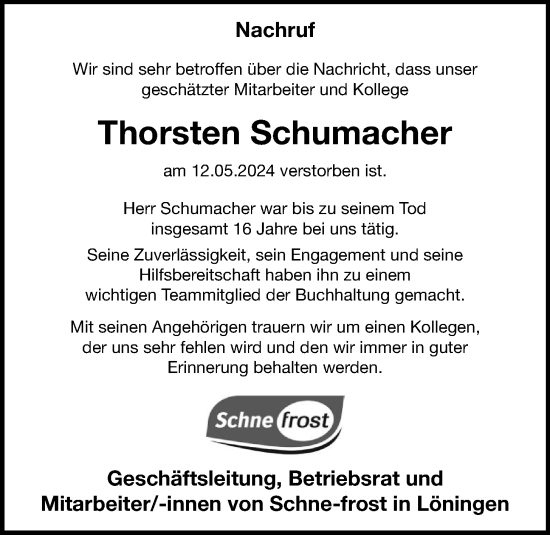 Anzeige von Thorsten Schumacher von OM-Medien