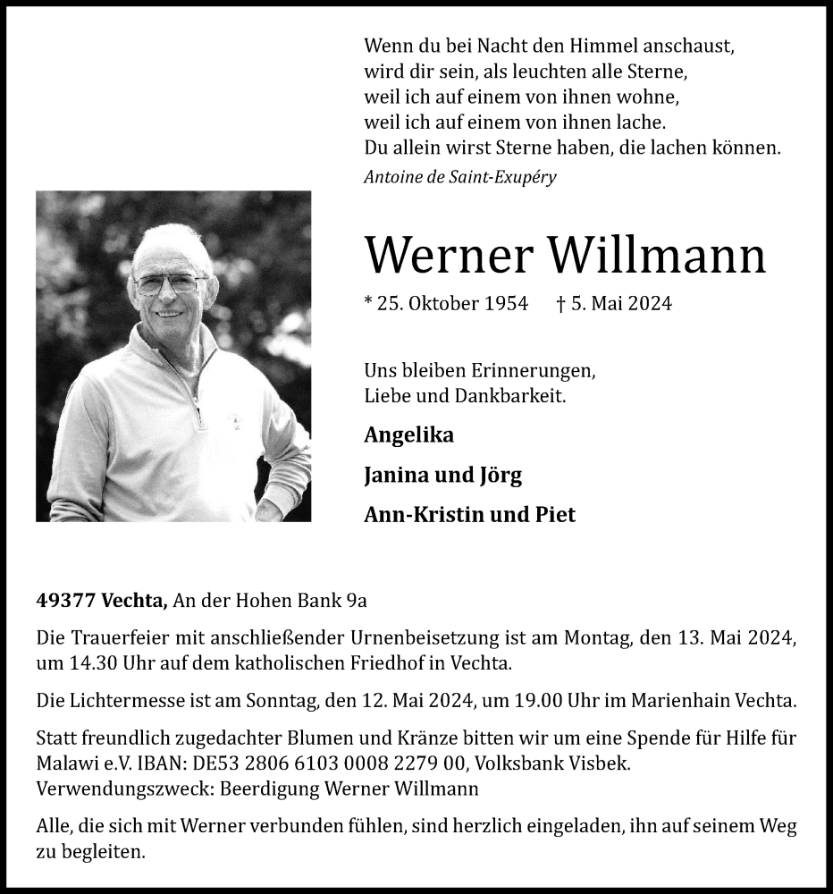  Traueranzeige für Werner Willmann vom 08.05.2024 aus OM-Medien