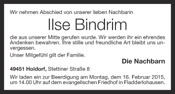 Anzeige von Ilse Bindrim von OM-Medien