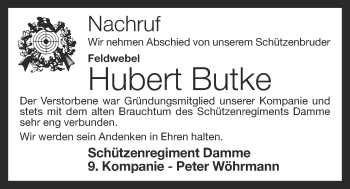 Anzeige von Hubert Butke von OM-Medien
