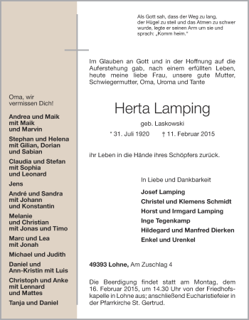 Anzeige von Herta Lamping von OM-Medien