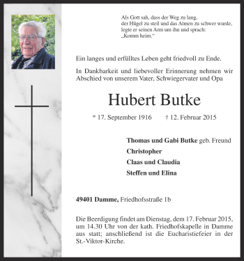 Anzeige von Hubert Butke von OM-Medien