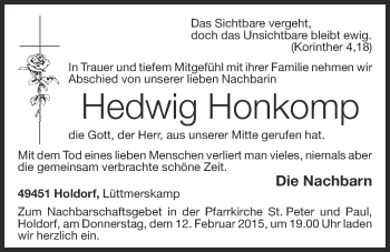 Anzeige von Hedwig Honkomp von OM-Medien