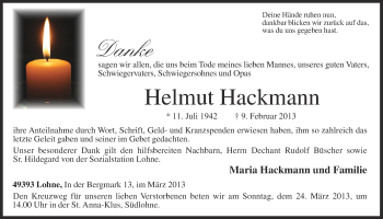 Anzeige von Helmut Hackmann von OM-Medien