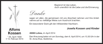 Anzeige von Alfons Kossen von OM-Medien