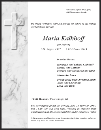 Anzeige von Maria Kalkhoff von OM-Medien