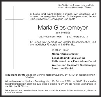Anzeige von Maria Gieskemeyer von OM-Medien