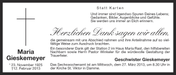 Anzeige von Maria Gieskemeyer von OM-Medien