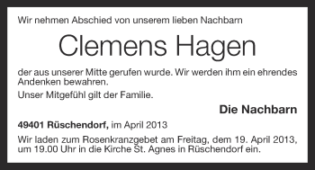 Anzeige von Clemens Hagen von OM-Medien