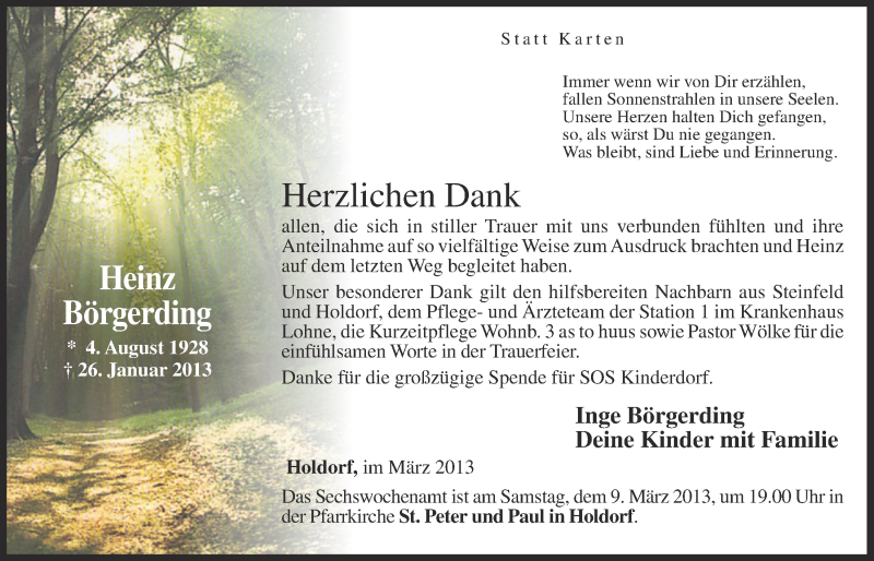  Traueranzeige für Heinz Börgerding vom 08.03.2013 aus OM-Medien