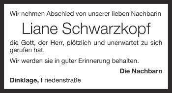 Anzeige von Liane Schwarzkopf von OM-Medien