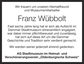 Anzeige von Franz Wübbolt von OM-Medien