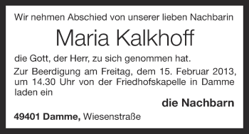 Anzeige von Maria Kalkhoff von OM-Medien