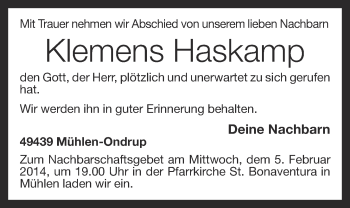 Anzeige von Klemens Haskamp von OM-Medien