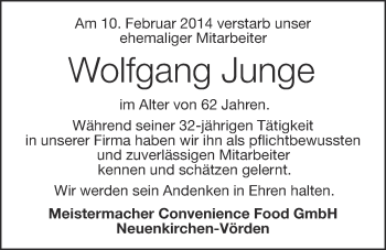 Anzeige von Wolfgang Junge von OM-Medien