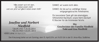 Anzeige von Josefine und Norbert Niedfeld von OM-Medien