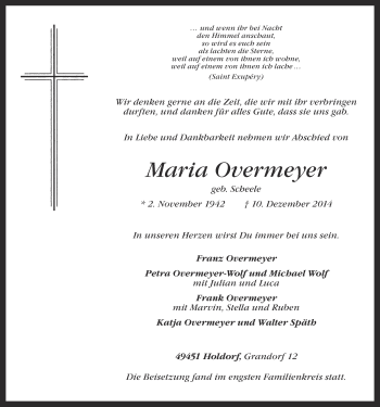 Anzeige von Maria Overmeyer von OM-Medien