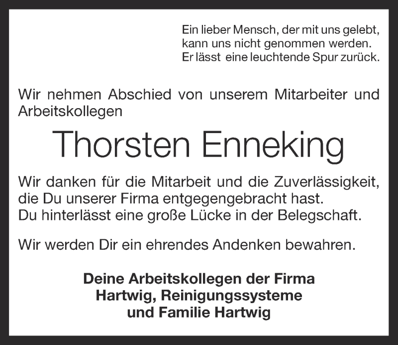  Traueranzeige für Thorsten Enneking vom 17.09.2013 aus OM-Medien